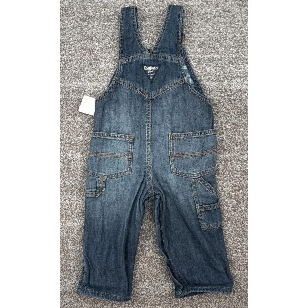 New Oshkosh B'gosh Baby Boys Kids Blue Jean Denim Overalls Size 18m